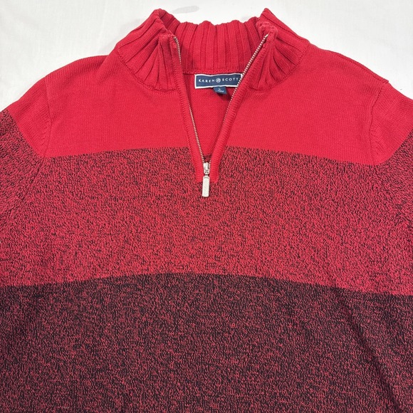 Sweater 1/4 ZIP Womens LARGE  Pullover Mock Neck RED BLACK - Picture 2 of 9